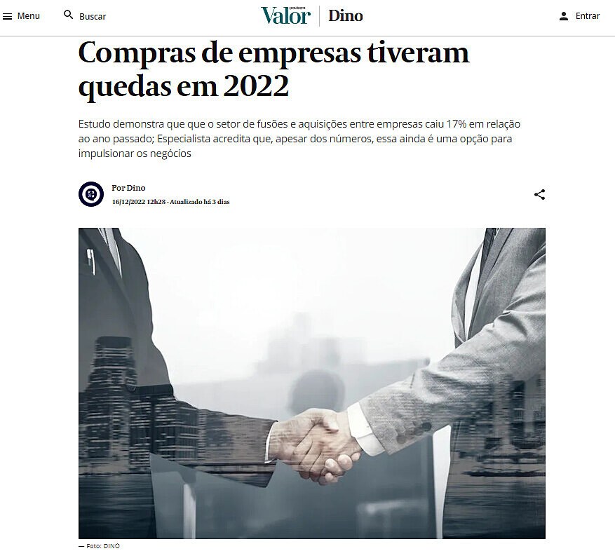 Compras de empresas tiveram quedas em 2022